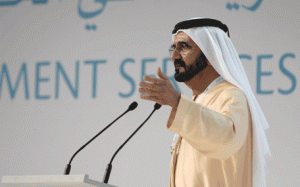 His Highness Sheikh Mohammed bin Rashid Al Maktoum addresses participants of the 2nd Government Summit [credit photo: Emirates247]